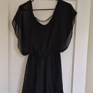 Black Women's V-Neck Chiffon Dress